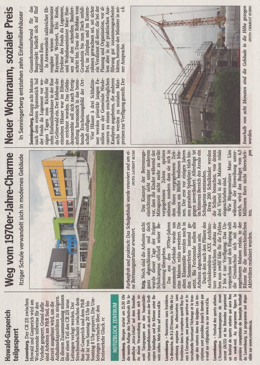 Luxemburger Wort June 15, 2018, page 24 article on XXA Architecture